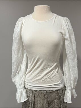 Elie Tahari White Lace Sleeve Top